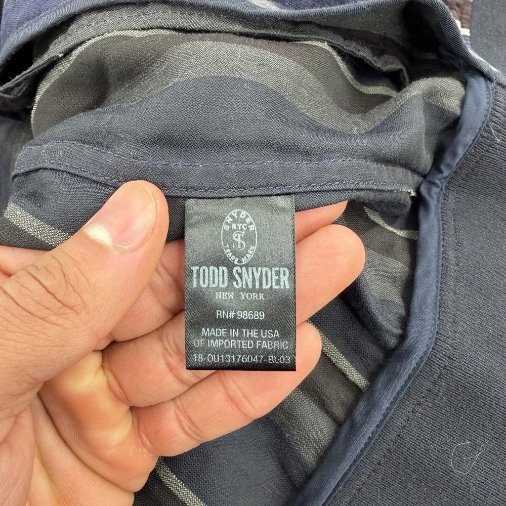 Todd Snyder Jacket Mens L Bomber Full Zip Striped Navy Blue Linen‎ Barre L